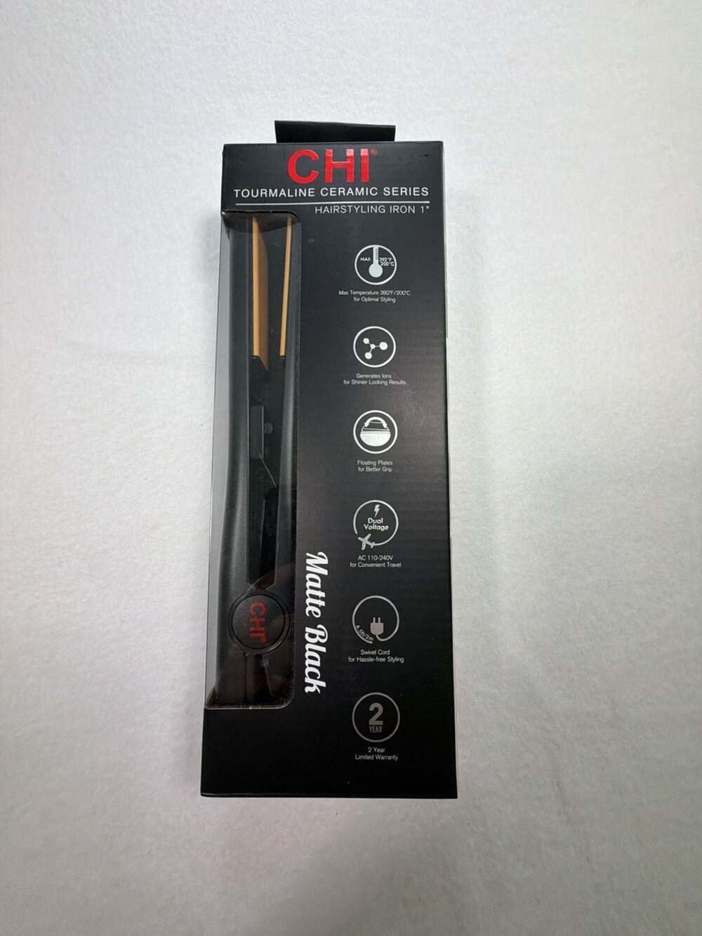 CHI Tourmaline Ceramic Hairstyling Iron 1" Matte Black